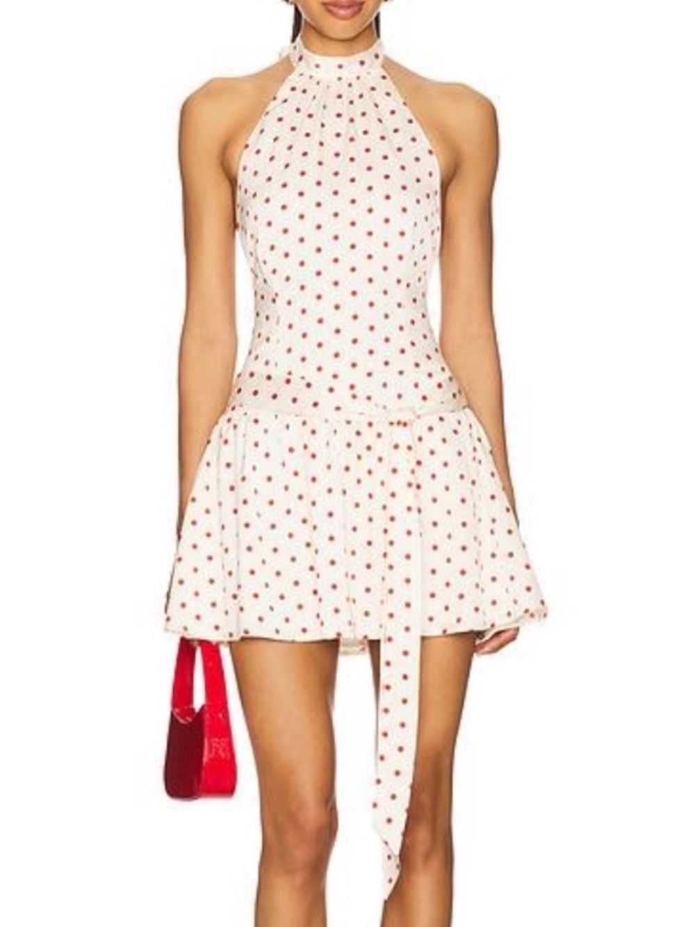 MORE TO COME Kienna Mini Dress in Ivory & Red Dot